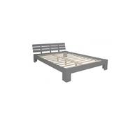 Homestyle4u - 2037- Lit double - En bois de pin - Avec sommier à lattes - 140 x 200 cm - Gris
