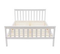 Lit Double, Lits 2 places, Lit double 140x200 cm à Lattes, Design Minimaliste, pour Adultes et Jeunes, sans Matelas, Blanc | Aosom France