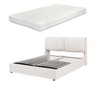 Lit double Lunner avec matelas à mousse froid 140 x 200 cm beige