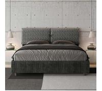 Lit double Mados - GIADA - 160x190 cm - Tête de lit rembourrée - Tissu Aragon - Élégance chic