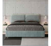 Lit double Mados - GIADA - 160x200 cm - Tête de lit rembourrée - Tissu Aragon - Bleu et Blanc