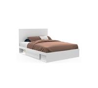 IDMarket – Lit double MELSA avec rangements tête de lit et sommier 140 x 190 cm blanc