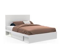 Lit double MELSA avec rangements tête de lit et sommier 140 x 190 cm blanc