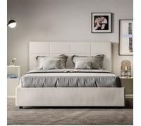 Lit double Mika 160x190 - MIKA - Blanc - Design contemporain - Tête rembourrée - Sans sommier