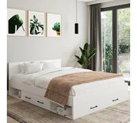 Lit double MINEA avec tiroirs + niches de rangement + tête de lit et sommier 140 x 190 cm blanc