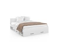 IDMarket Lit double MINEA tiroirs, niches de rangement, tête de lit et sommier 140x190 cm blanc