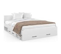 Lit double MINEA avec tiroirs + niches de rangement + tête de lit et sommier 140 x 190 cm blanc Blanc G