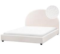 Lit Double Minimaliste 140 x 200 cm en Bouclé Tête de Lit Demi-Ronde Blanc Cassé Vaucluse