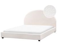 Lit Double Minimaliste 160 x 200 cm en Bouclé Tête de Lit Demi-Ronde Blanc Cassé