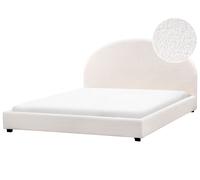 Lit Double Minimaliste 180 x 200 cm en Bouclé Tête de Lit Demi-Ronde Blanc Cassé