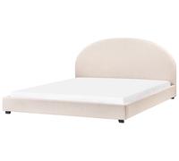 Lit Double Minimaliste 180 x 200 cm Tête de Lit Demi-Ronde en Tissu Beige Clair