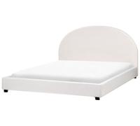 Lit Double Minimaliste 180 x 200 cm Tête de Lit Demi-Ronde en Tissu Blanc Cassé