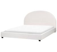 Lit Double Minimaliste 180 x 200 cm Tête de Lit Demi-Ronde en Tissu Blanc Cassé Vaucluse