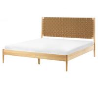 Lit Double Minimaliste en Bois de Pin 160 x 200 cm avec Sommier à Lattes et Tête