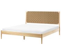 Lit Double Minimaliste en Bois de Pin 180 x 200 cm avec Sommier à Lattes et Tête
