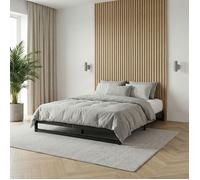 Lit Double MITI, 140 x 190 cm, Noir, Structure en Métal, Cadre Renforcé, Sommier Intégré, Style Industriel Minimaliste