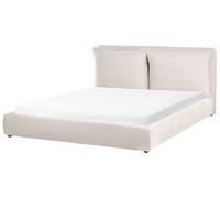 Lit Double Moderne 180 x 200 cm avec Tête de Lit Rembourrée en Tissu Beige Bajon