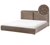 Lit Double Moderne 180 x 200 cm avec Tête de Lit Rembourrée en Tissu Bouclé Taup