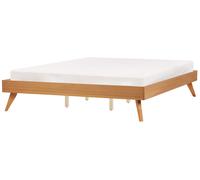 Lit Double Moderne 180 x 200 cm Sommier à Lattes Chambre à Coucher Bois Clair