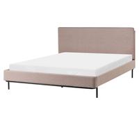 Lit Double Moderne avec Tête de Lit et Sommier Lattes 160 x 200 cm en Tissu Rembourré Taupe Corio