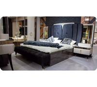 Lit double Moderne Chambre à coucher Garniture Lit Set 4pcs Banc Noir