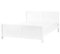 Lit Double Moderne en Bois d'Hévéa 180 x 200 cm avec Sommier à Lattes Blanc