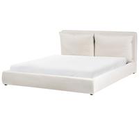 Lit Double Moderne en Tissu 180 x 200 cm avec Tête de Lit Rembourrée Beige Clair