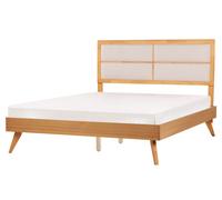 Lit Double Moderne MDF 160 x 200 cm Sommier à Lattes Tête de Lit Bois Clair Pois