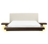 Lit Double Moderne MDF Tête de Lit en Cuir PU 160 x 200 cm Plateforme Bois Fonc