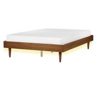 Lit Double Moderne Minimaliste Bois Hévéa 140 x 200 cm avec Bande LED Sans Cadre