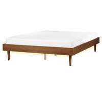 Lit Double Moderne Minimaliste Bois Hévéa 160 x 200 cm avec Bande LED Sans Cadre