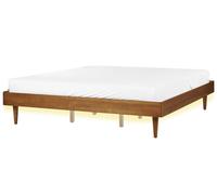 Lit Double Moderne Minimaliste Bois Hévéa 180 x 200 cm avec Bande LED Sans Cadre