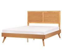 Lit Double Moderne Rustique 160 x 200 cm Tête de Lit Cadre à Lattes Bois Clair I