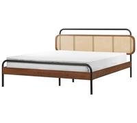 Lit Double Moderne Rustique en Bois d'Hévéa 160 x 200 cm avec Tresse Vienno