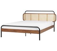 Lit Double Moderne Rustique en Bois d'Hévéa 180 x 200 cm avec Tresse Vienno