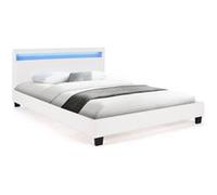 Lit double NEO avec tête de lit LED intégrées et sommier 140 x 190 cm PVC blanc Blanc G