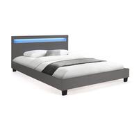 IDMarket - Lit double Neo 140 x 190 cm avec tête de lit LED intégrée et sommier PVC Gris