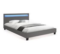 IDMarket - Lit double Neo 140 x 190 cm avec tête de lit LED intégrée et sommier PVC Gris