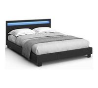 Lit Double Neo 140 X 190 Cm Pvc Noir Avec Sommier Et Led Intégrées Noir