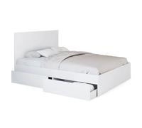 IDMarket Lit double OMAHA - 4 tiroirs sur roulettes, tête de lit, sommier 140 x 190 cm blanc