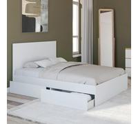 IDMarket Lit double OMAHA - 4 tiroirs sur roulettes, tête de lit, sommier 140 x 190 cm blanc