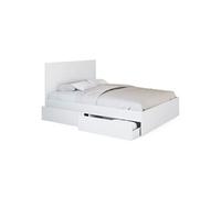 Lit double OMAHA 4 tiroirs sur roulettes avec tête de lit et sommier 140 x 190 cm blanc