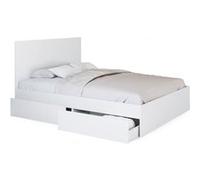 IDMarket Lit double OMAHA - 4 tiroirs sur roulettes, tête de lit, sommier 140 x 190 cm blanc