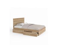 Lit double OMAHA 4 tiroirs sur roulettes avec tête de lit et sommier 140 x 190 cm façon hêtre
