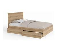 IDMarket - Lit Double Omaha 4 tiroirs sur roulettes avec tête de lit et sommier 140 x 190 cm façon hêtre