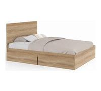 IDMarket Lit double Omaha 4 tiroirs sur roulettes avec tête de lit et sommier 140x190 façon hêtre