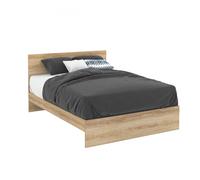 Lit double OMAHA avec tête de lit et sommier 140 x 190 cm façon hêtre