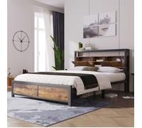 Lit double - PDZZZD - 140 x 200 cm - Tête de lit rangement - Sommier à lattes - Noir