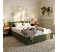 Lit Double PESARO rembourré 160x200 cm, Tête de lit en Tissu, Vert, avec Sommier, Lit Queen Size pour Adulte, Lit 2 Places Rembourré
