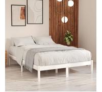 Lit Double Pour Adulte - Bonne qualité - Structure de lit Scandinave - Blanc Bois de pin massif 140x190 cm